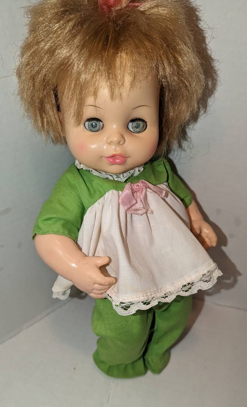 Vintage 1977 11" Horsman Blonde Magic Skin Baby Girl Doll Sleepy Blue Eyes